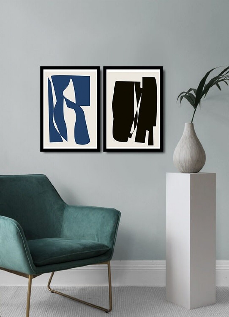 Set 2 tablouri decorative, Alpha Wall, Black &amp; Blue, 36x51 cm - imagine 3